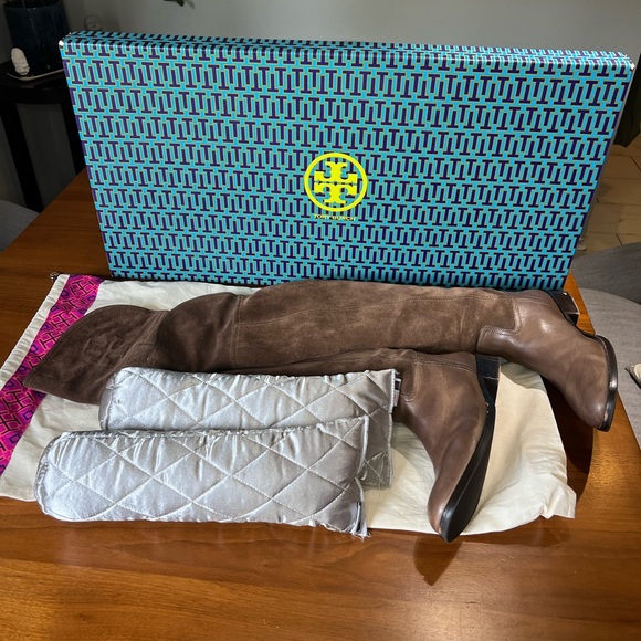Tory Burch Simone Over the Knee Boot weathered brown split suede size 9 - Picture 1 of 12